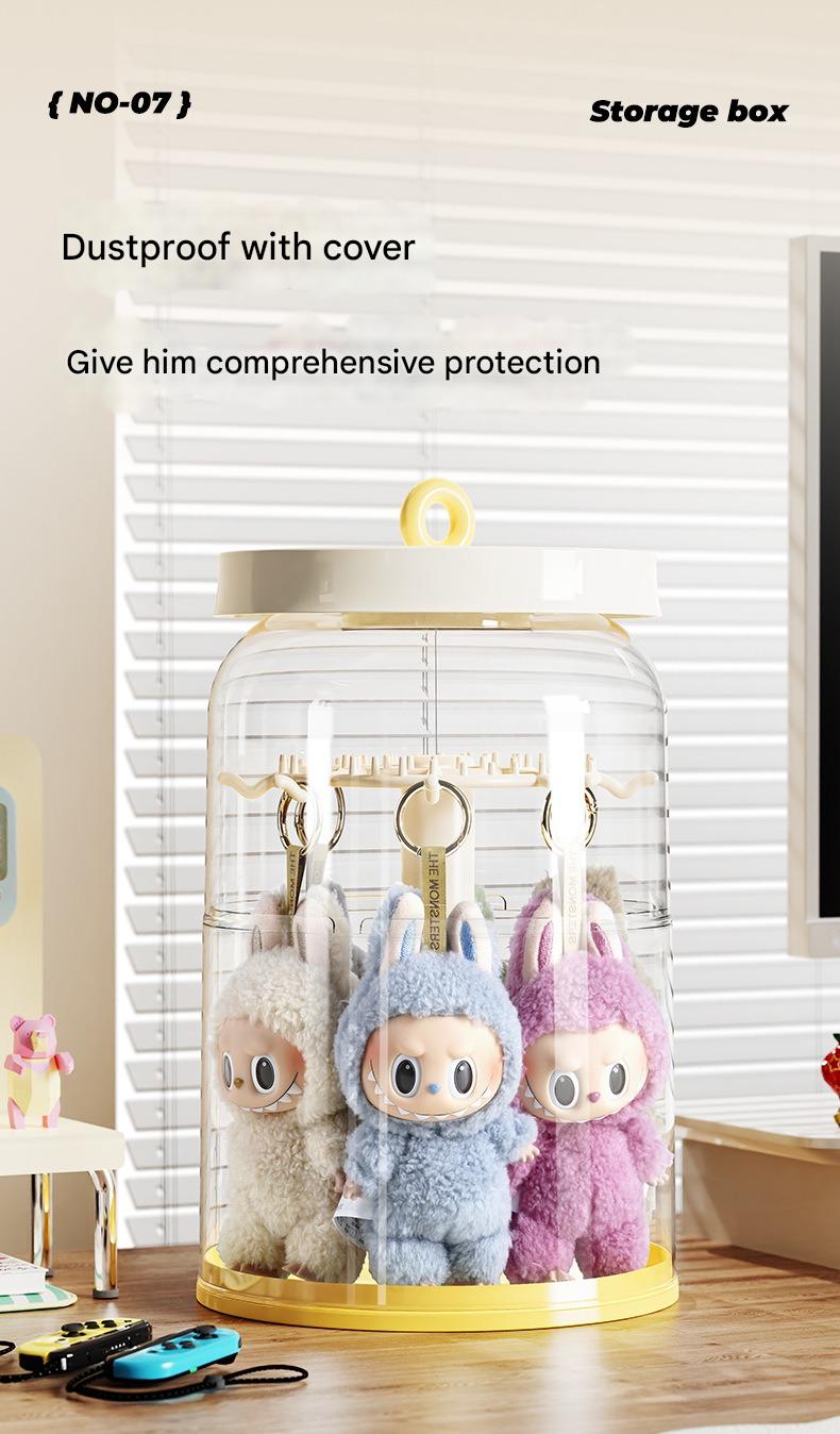 Cutie rotativă transparentă pentru păpuși de pluș – Display cu protecție praf