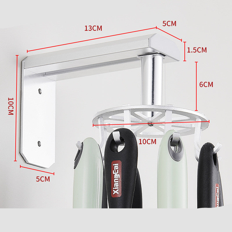 Suport rotativ cu 6 cârlige pentru bucătărie – organizator adeziv 360° pentru ustensile