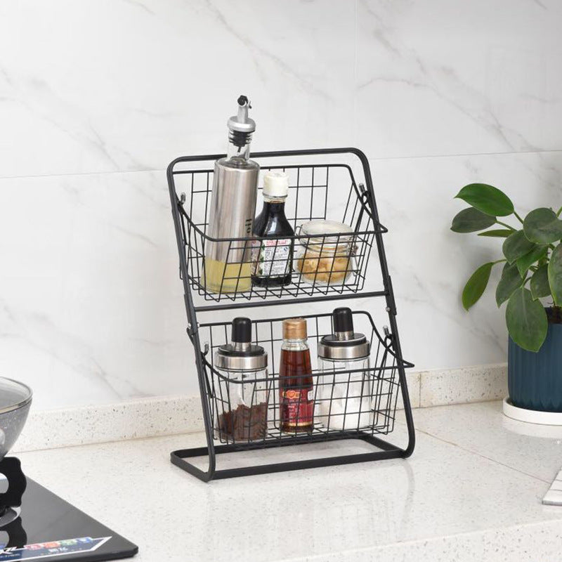 Suport metalic 2 niveluri pentru fructe și condimente – organizator blat bucătărie