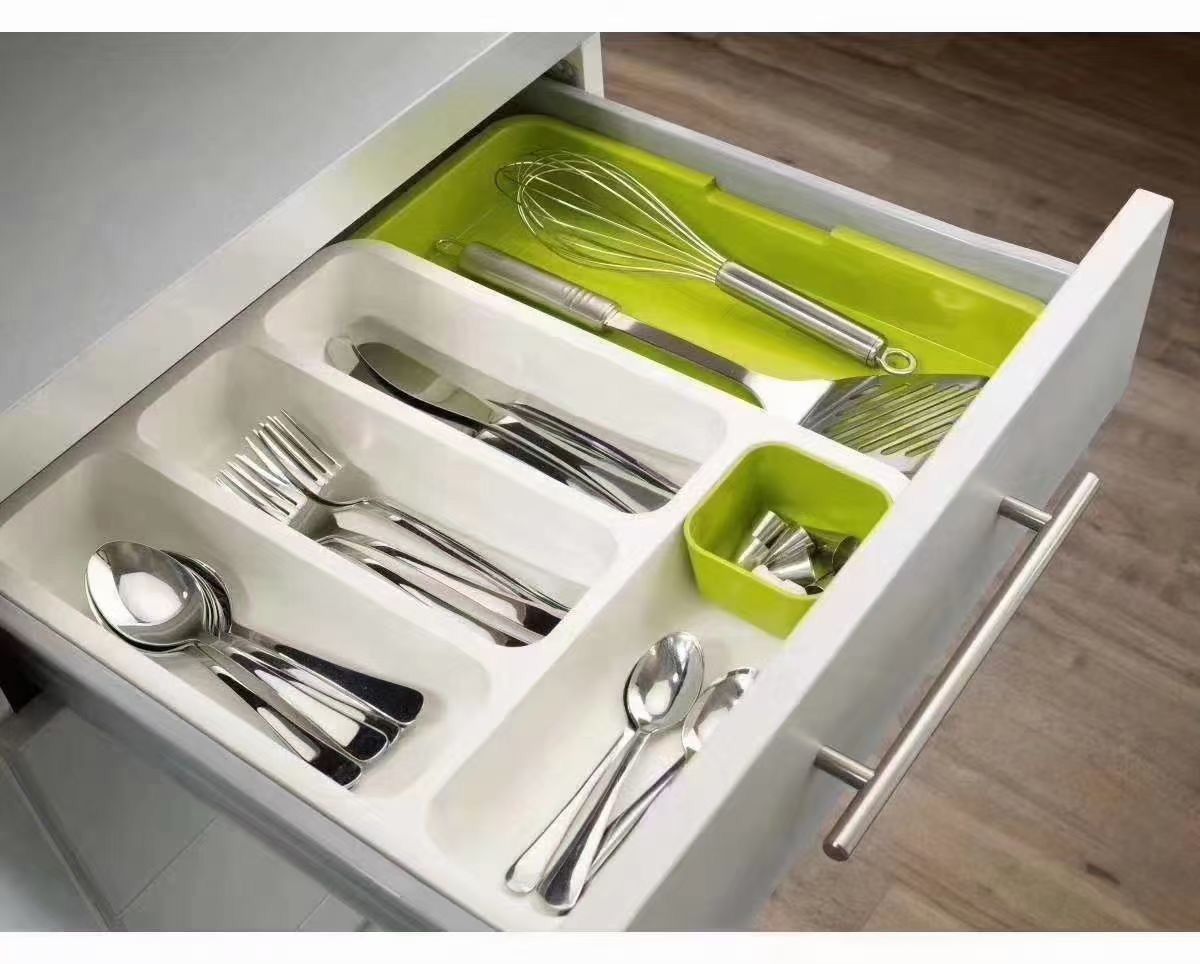 Organizator extensibil pentru sertar bucătărie – suport depozitare tacâmuri și accesorii