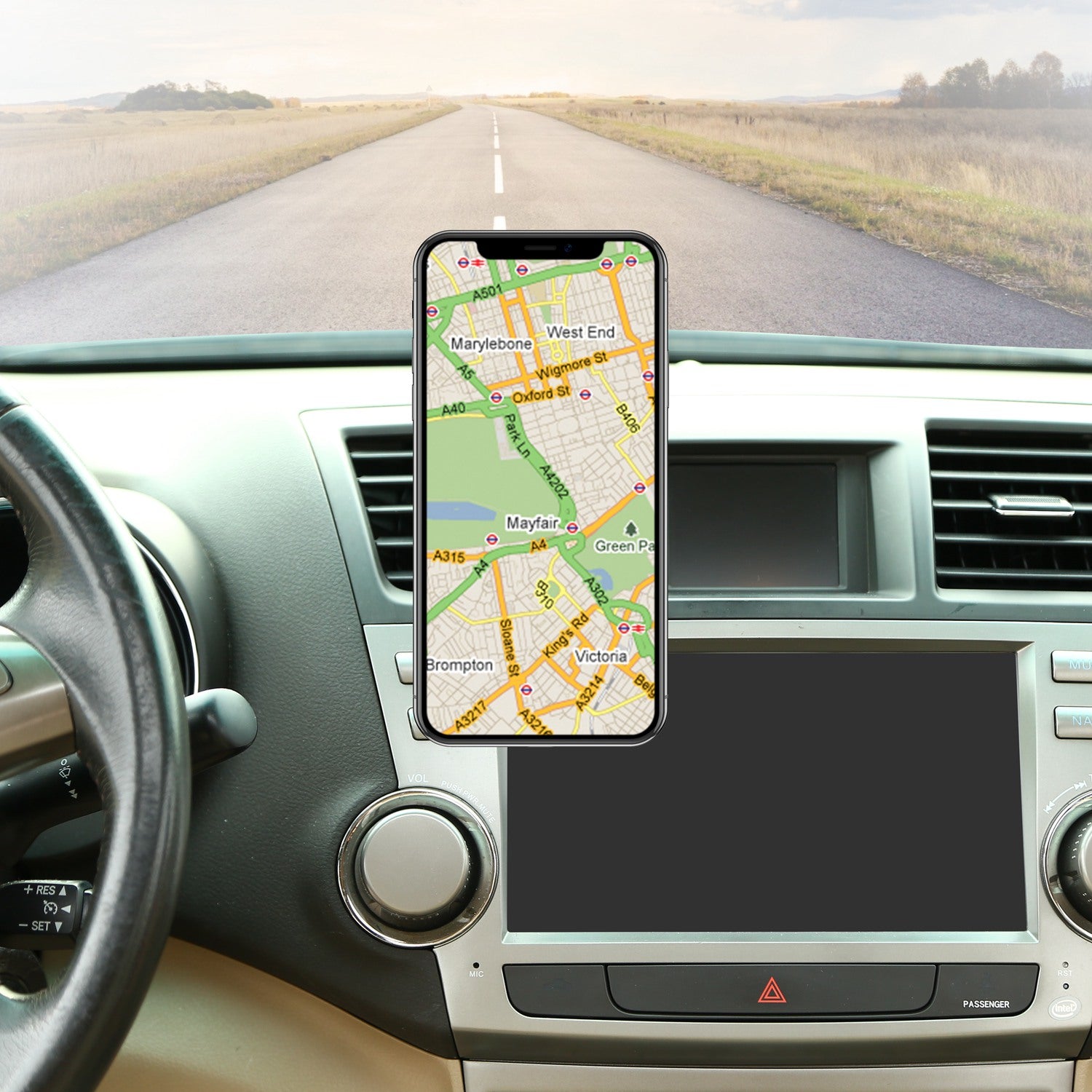 Încărcător auto wireless magnetic Qi cu suport telefon