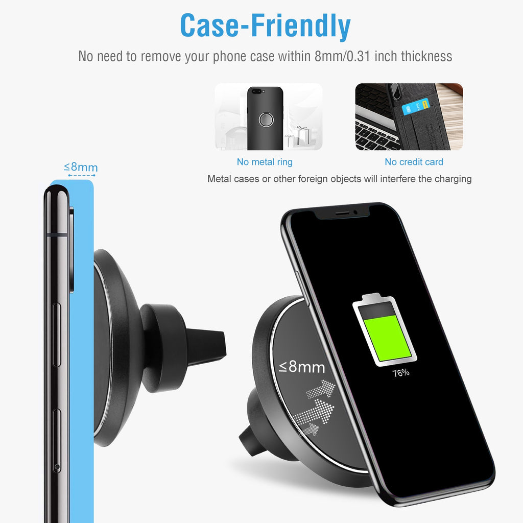 Încărcător auto wireless magnetic Qi cu suport telefon