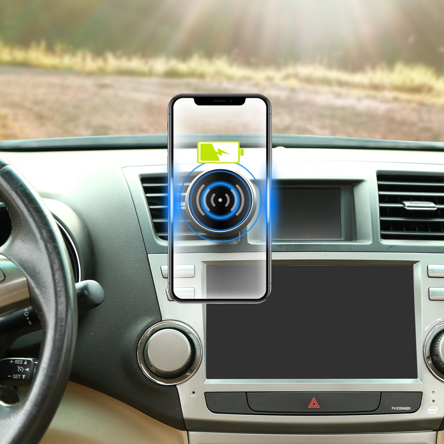 Încărcător auto wireless magnetic Qi cu suport telefon