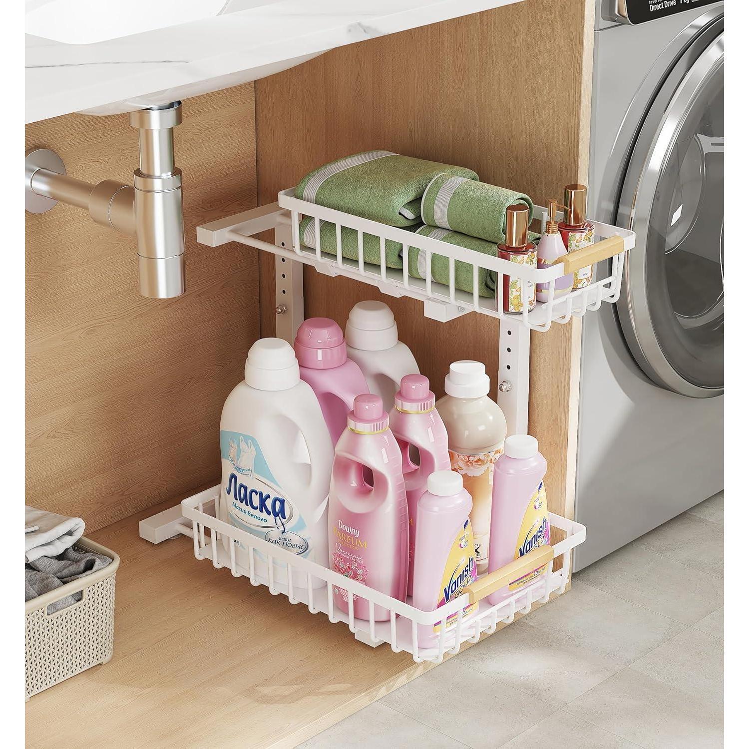 Raft organizator sub chiuvetă metalic 2 niveluri reglabil