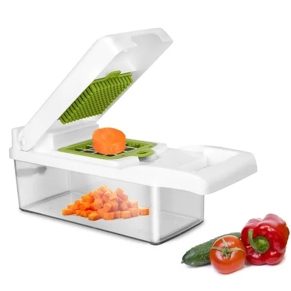 Tocător legume 12 în 1 cu recipient – feliator multifuncțional bucătărie