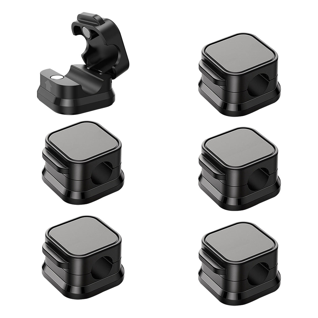 Organizator magnetic pentru cabluri – Set 6 cleme adezive pentru birou, mașină și noptieră