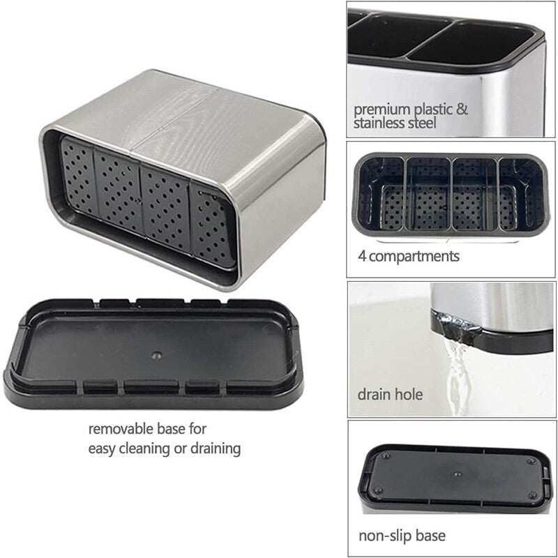 Organizator Tacâmuri Premium din Oțel Inoxidabil – 4 Compartimente pentru Bucătărie