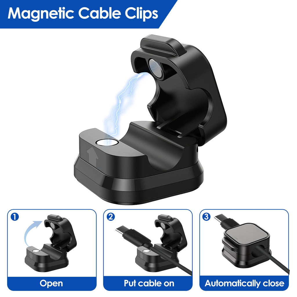 Organizator magnetic pentru cabluri – Set 6 cleme adezive pentru birou, mașină și noptieră