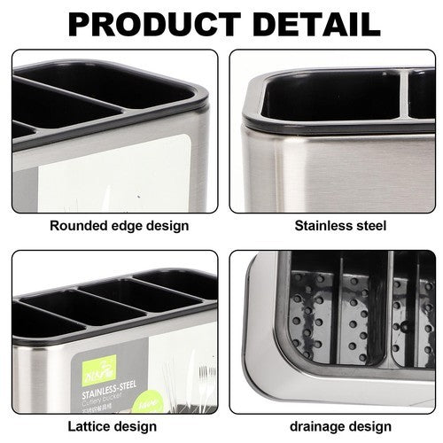 Organizator Tacâmuri Premium din Oțel Inoxidabil – 4 Compartimente pentru Bucătărie