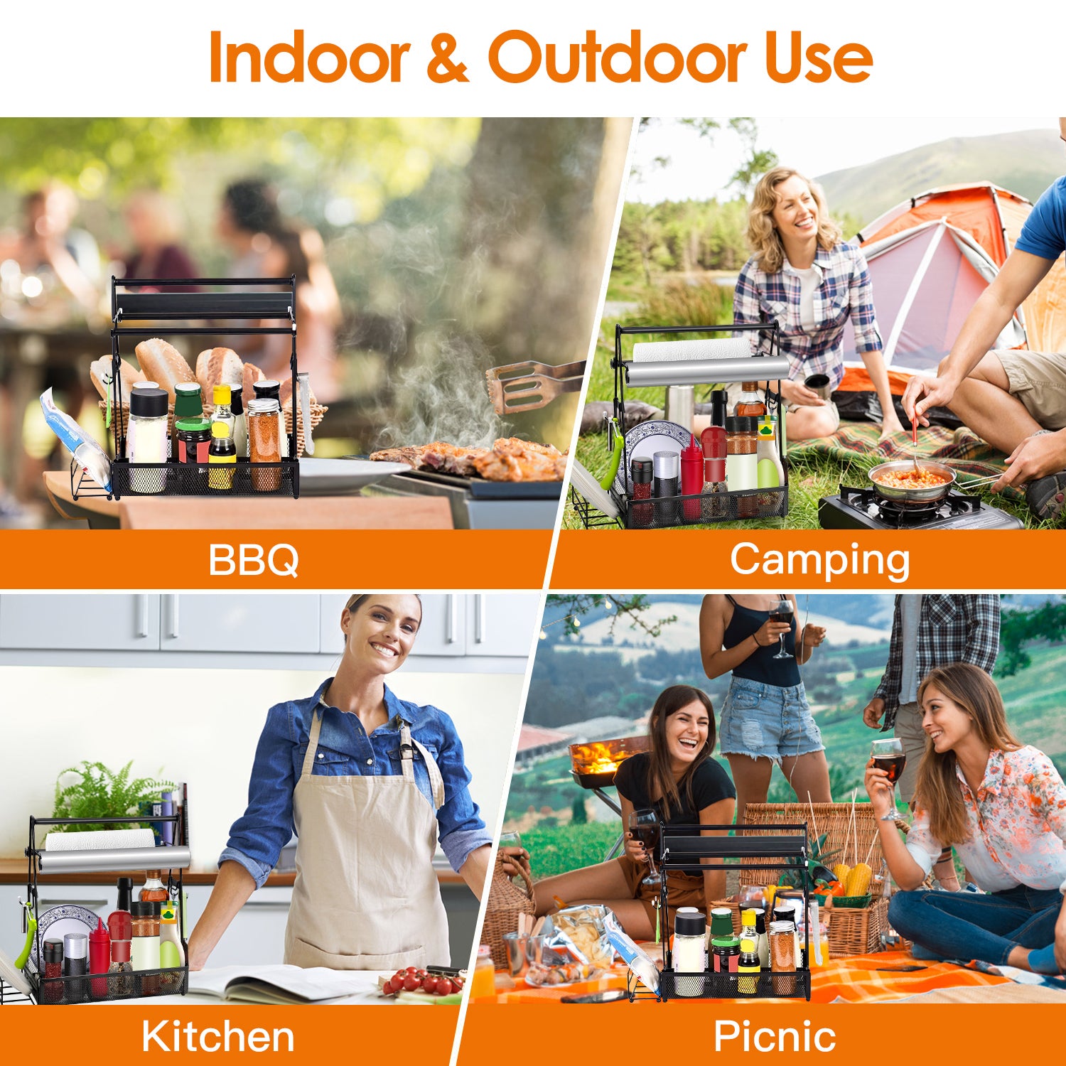 Suport metalic pentru ustensile grătar – organizator BBQ cu suport pentru prosoape de hârtie