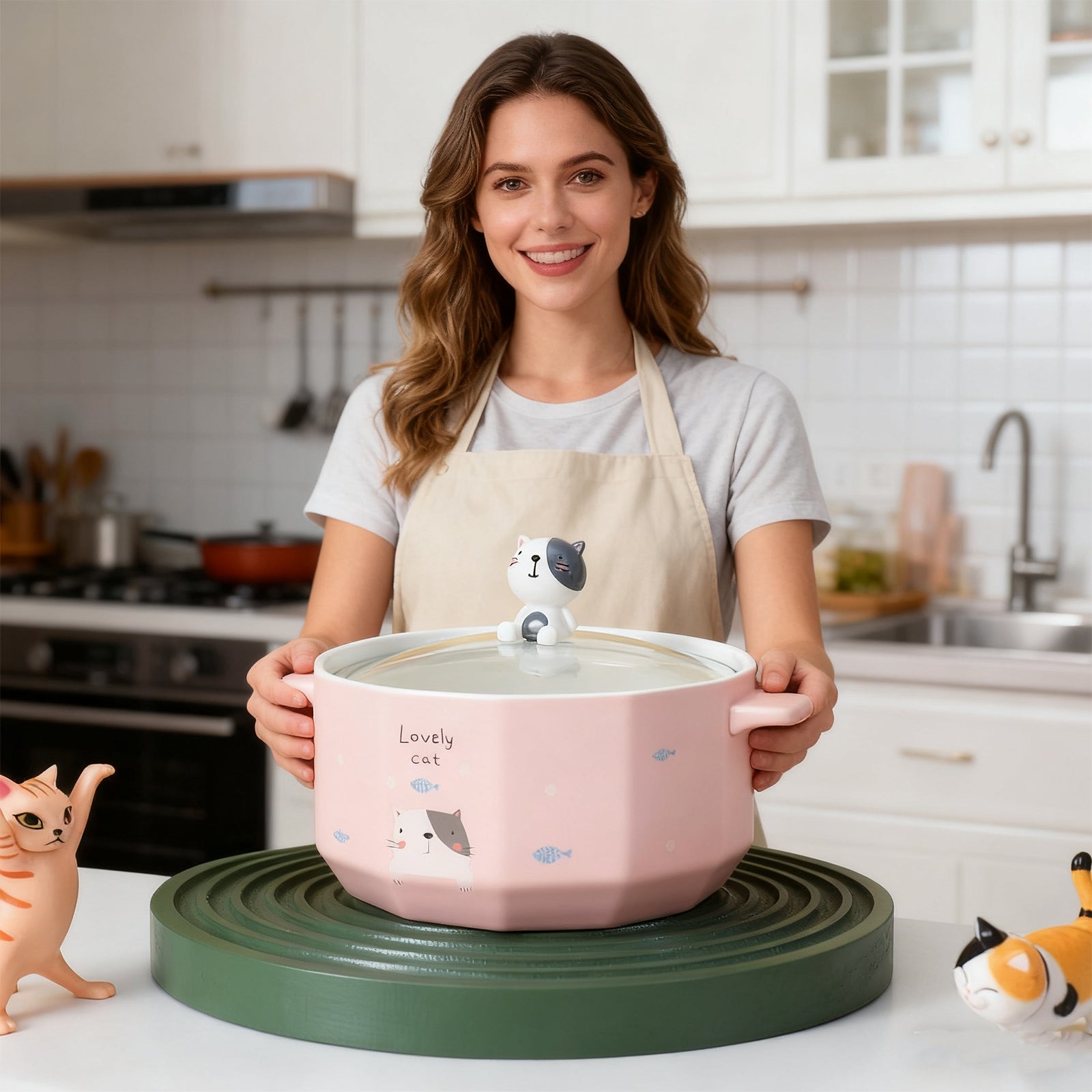 Bol pentru tăiței în formă de pisică 850 ml – Bol ceramic kawaii pentru ramen și supă