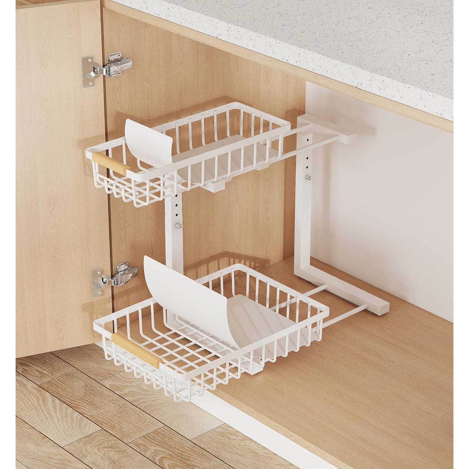 Raft organizator sub chiuvetă metalic 2 niveluri reglabil